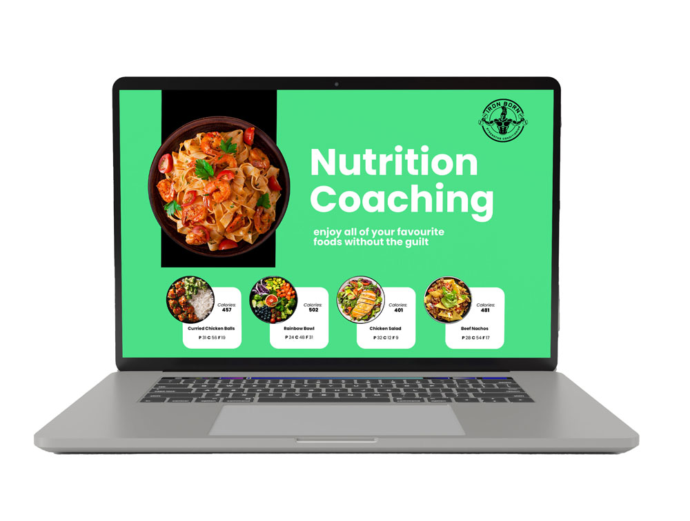 Iron Born laptop computer with nutrition coaching meals